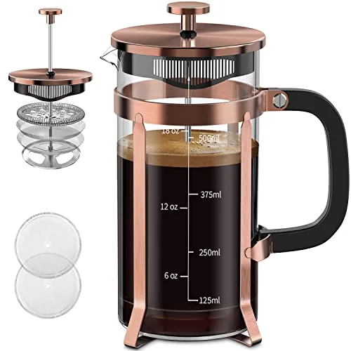 QUQIYSO French Press 21oz Borosilicate Glass 304 Steel