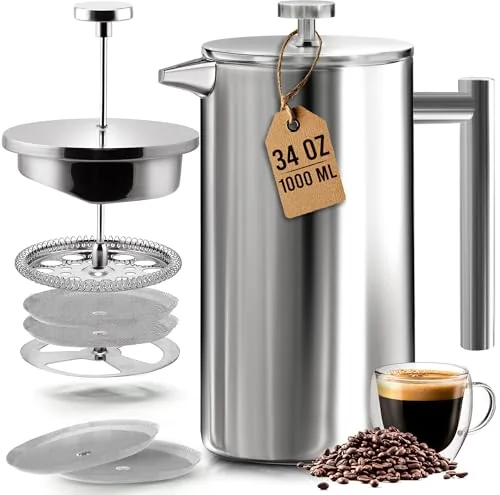 Utopia Kitchen 34oz Stainless Steel Double-Wall French Press