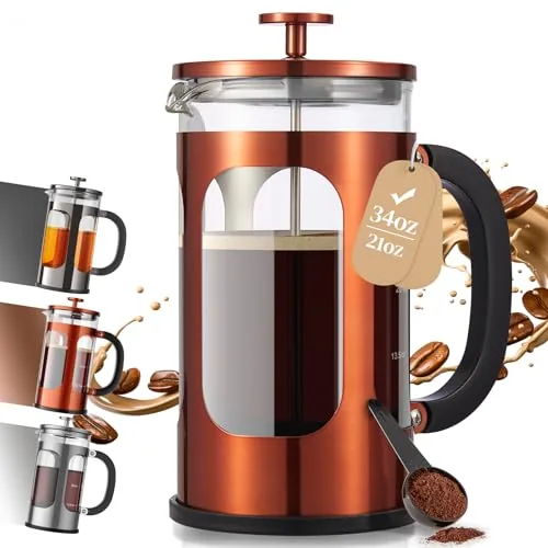 Veken French Press 34oz Plastic-Free Borosilicate Glass