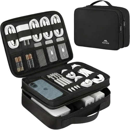 MATEIN Electronics Organizer 10.5in Travel Cable Bag Black
