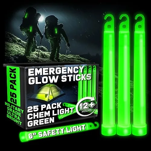 PartySticks Green Glow Sticks 6in 25-Pack 12Hr