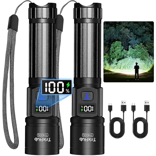 TrixHub 2-Pack Rechargeable LED Flashlights with LCD Display