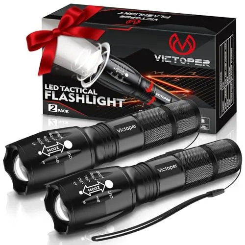 Victoper LED Tactical Flashlight 2-Pack 656ft Range