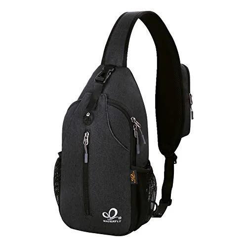 WATERFLY Crossbody Sling Bag Travel Hiking Daypack Black
