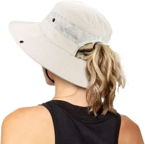 INOGIH Foldable Wide-Brim Sun Hat with Ponytail Hole