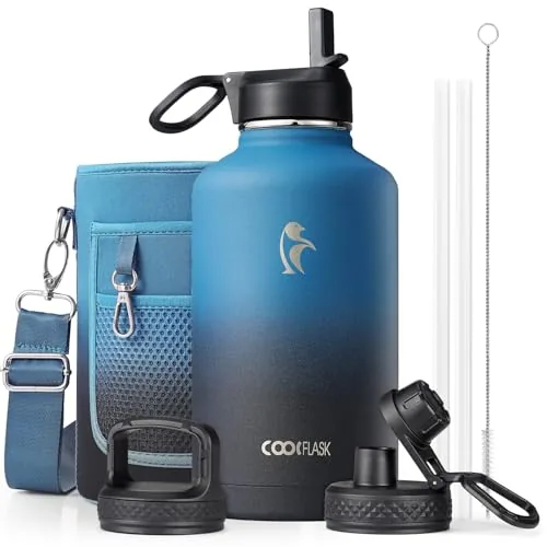 Coolflask 64 oz Insulated Jug with 3 Lids