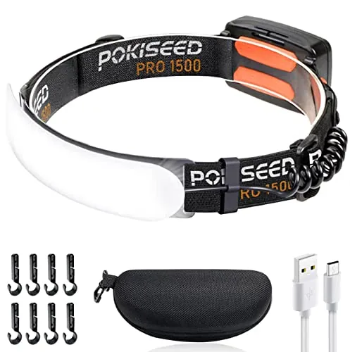 POKISEED LED Headlamp 1500 Lumens 230 Wide Beam
