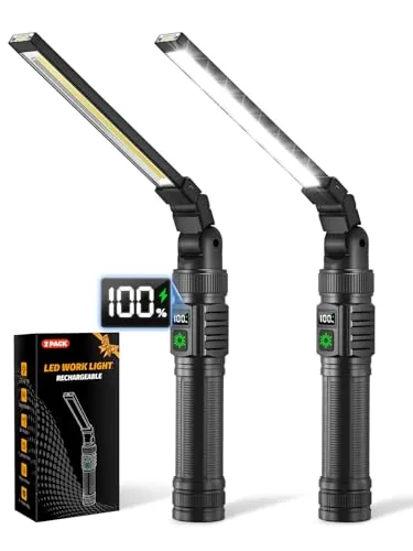 Ruboliy 2-Pack Magnetic Rechargeable COB LED Work Light