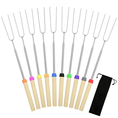 Opvixi 10-Pack Roasting Sticks 32-Inch Extendable with Bag