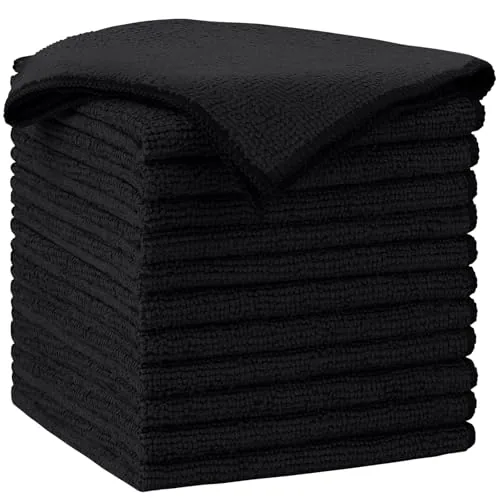 AIDEA Microfiber Cleaning Cloths 12-Pack 12x12in Black