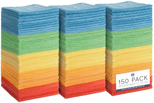 S&T INC. 150-Pack Microfiber Cloths 11.5x11.5in Bulk