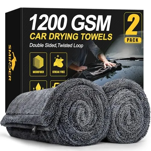 SMINDER 1200 GSM Microfiber Car Drying Towels 2-Pack