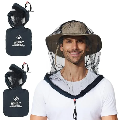 G GIEPHT Mosquito Head Net 2-Pack with Packable Pouch
