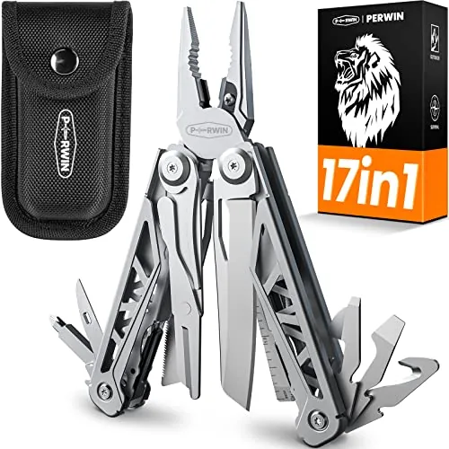 PERWIN 17-in-1 Stainless Steel Multitool with Self-Lock