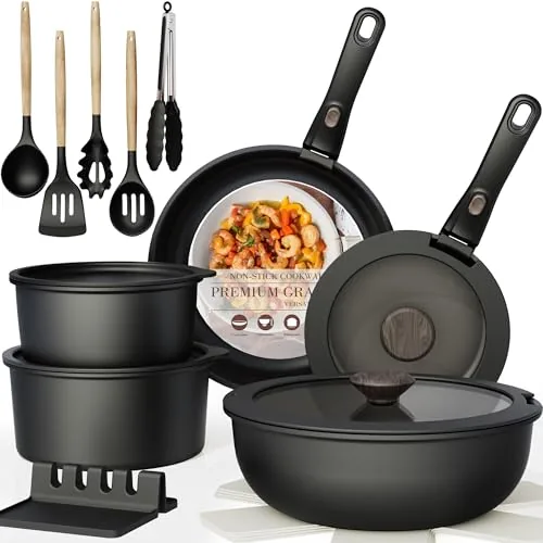 Astercook 21-Pc Ceramic Nonstick Set with Removable Handle