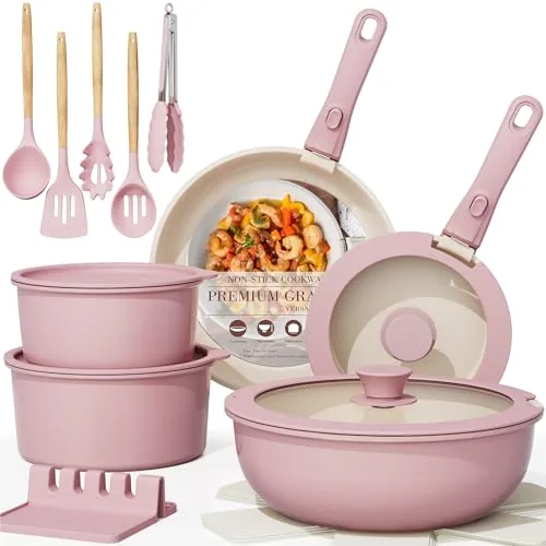 Astercook 21-Pc Ceramic Nonstick Set with Removable Handles