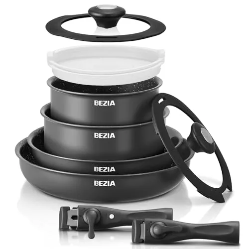 BEZIA 10-Piece Nonstick Cookware Set with Removable Handles