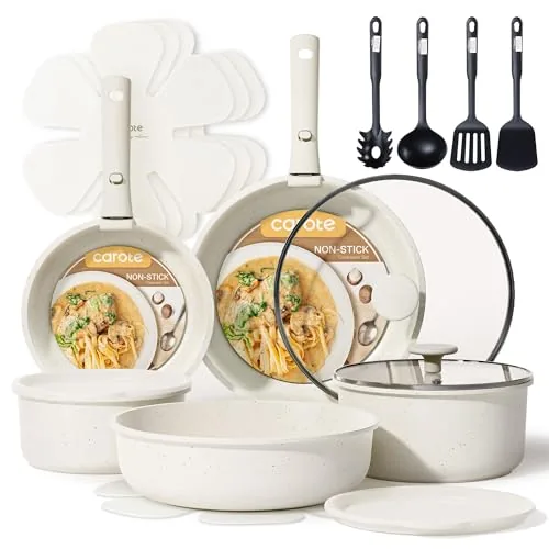 CAROTE 19pc Nonstick Cookware Set Detachable Handle