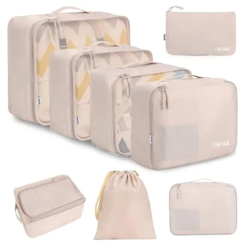 BAGAIL 8-Piece Packing Cubes Set Cream Water-Repellent