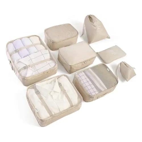 LANSKLBD 8-Piece Packing Cube Set with Shoe and Toiletry Bags