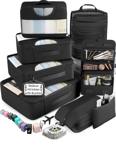 Veken 10-Piece Packing Cubes with Toiletry and Laundry Bag