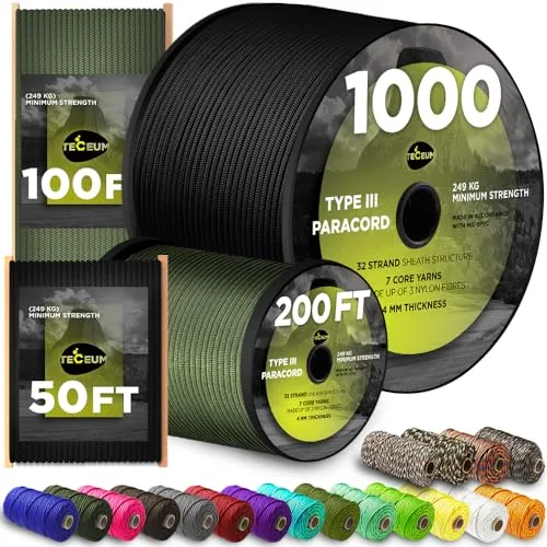 TECEUM 550 Paracord Type III Black 100ft MIL-SPEC