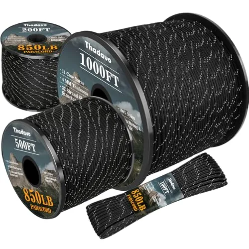 Thadavo 850lb Reflective Paracord 4mm 11-Strand 100ft