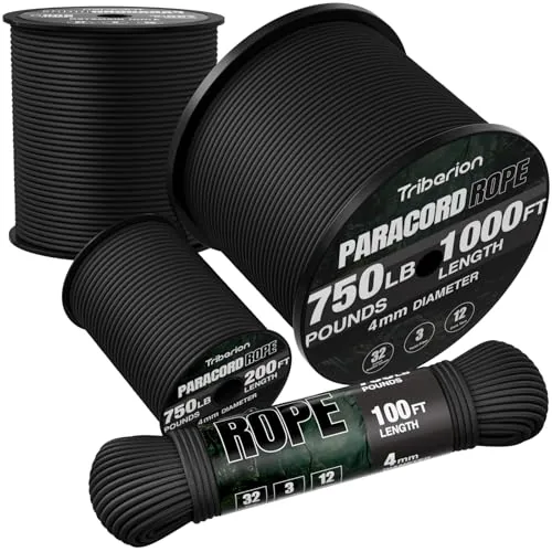 Triberion 750lb Paracord 4mm 12-Strand Polyester Rope