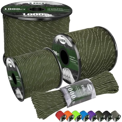 X XBEN 1000lb Reflective Paracord 4mm 13-Strand