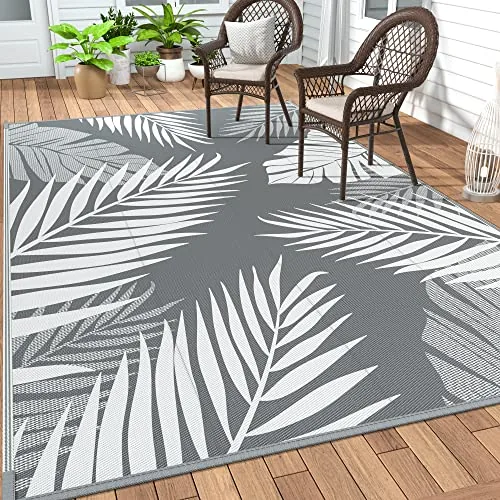 GENIMO Reversible Plastic Straw Outdoor Rug 5x8 Grey