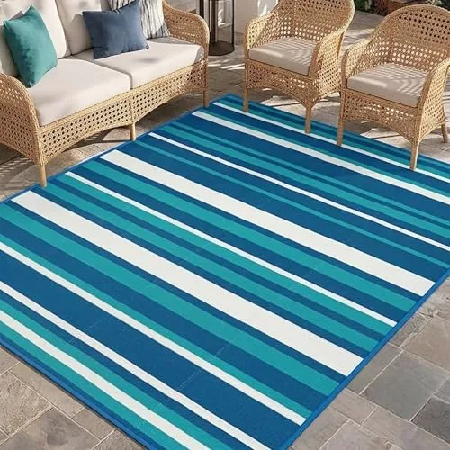 LANVIA 4x6 FT Waterproof Plastic Straw Outdoor Patio Rug