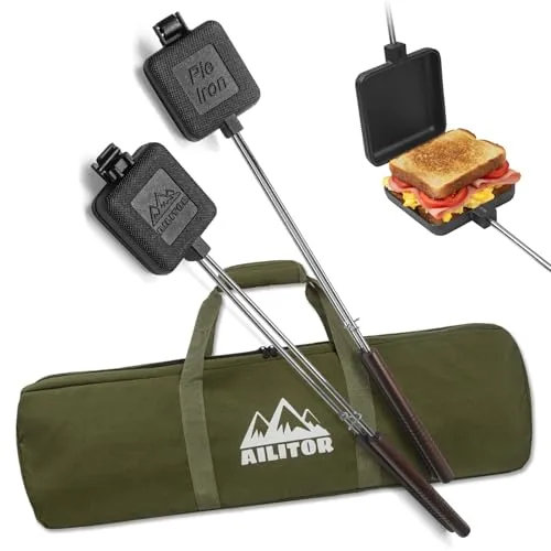 AILITOR Cast Iron Pie Iron Set of 2 with Bag