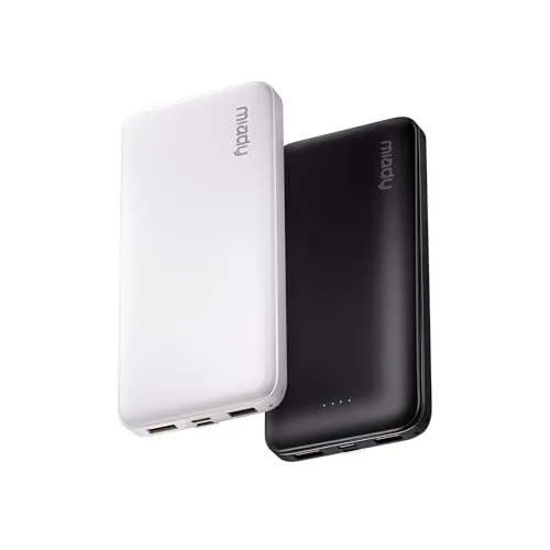 Miady 10000mAh Slim Power Bank 2-Pack Black+White