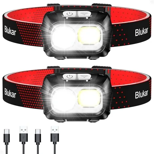 Blukar 2-Pack Rechargeable LED Headlamp with Motion Sensor