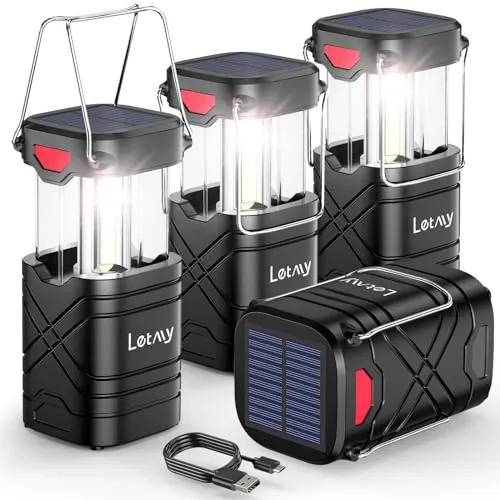 LETMY 4-Pack Rechargeable Solar Camping Lantern Set