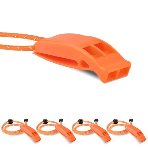 CooBigo 4-Pack Emergency Whistles with Reflective Lanyard
