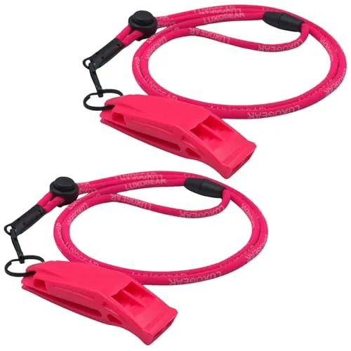 LuxoGear 120dB Pealess Emergency Whistle 2-Pack with Lanyard