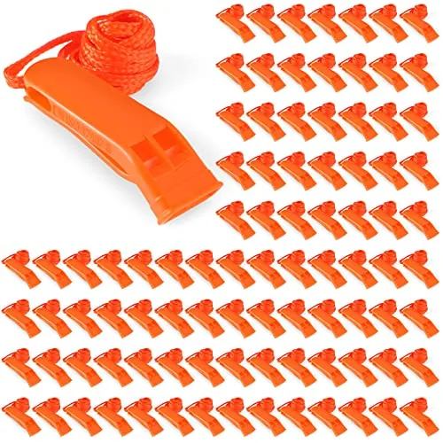 Sotiff 100-Pack Emergency Whistles with Lanyard Orange