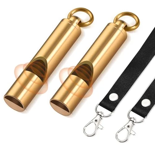 Upeckaroo Brass Pealess Emergency Whistle 2-Pack with Lanyard