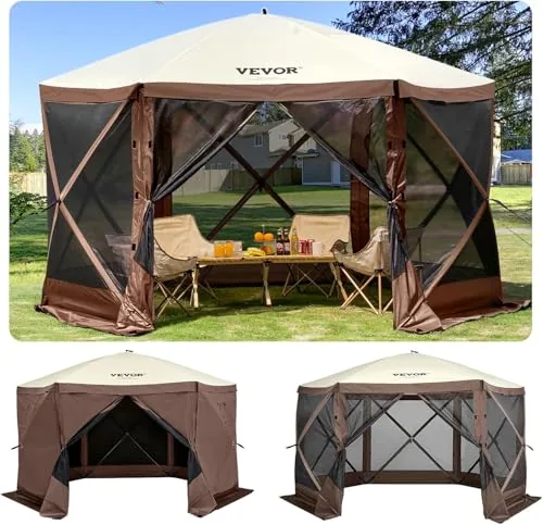 VEVOR 12x12ft 6-Sided Pop-Up Canopy with Mesh Windows