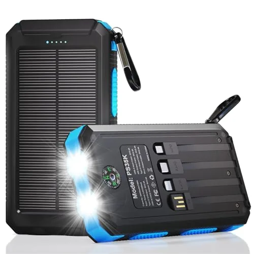 Durecopow 20000mAh Solar Power Bank with Dual Flashlight