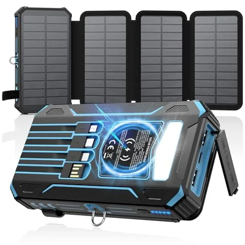 SOARAISE 48000mAh Solar Power Bank 4 Panels + 4 Cables
