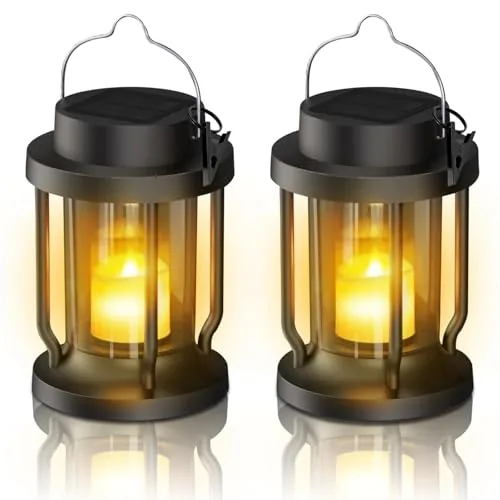 FriutShine Solar Flickering Flame Lantern 2-Pack Black