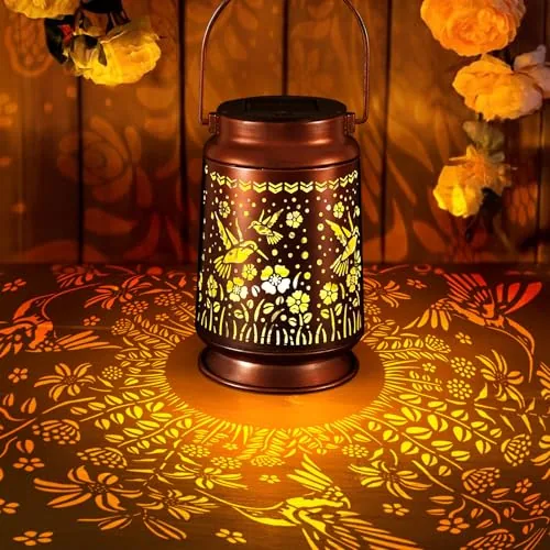 HOFLYW Solar Hanging Lantern Hummingbird Metal Cutout