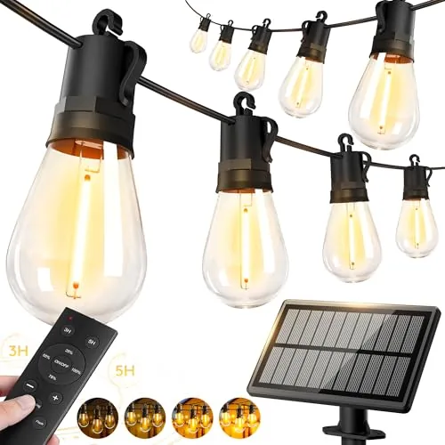 VGUXG 50ft Solar String Lights S14 Edison Bulbs