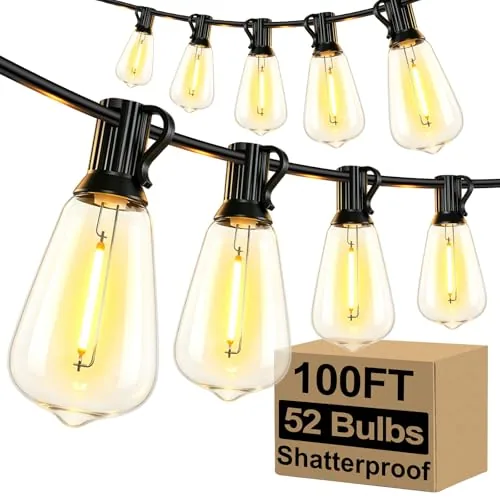 Brightever 100FT ST38 LED Patio String Lights 52-Bulb