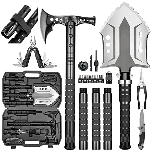 HUZSV 28-in-1 Folding Survival Shovel and Axe Set