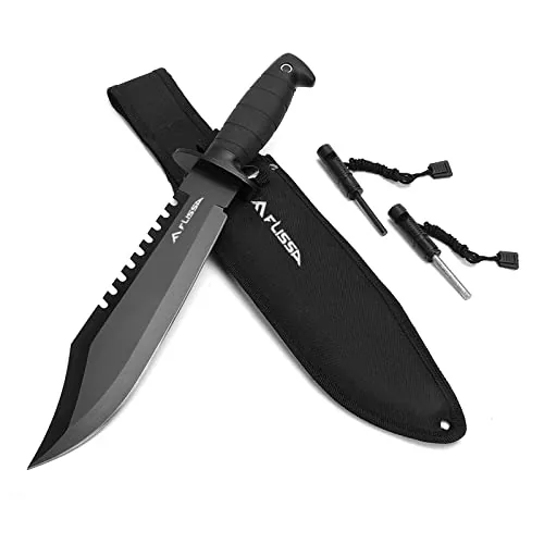 FLISSA 15-Inch Full Tang Bowie Knife with Fire Starter