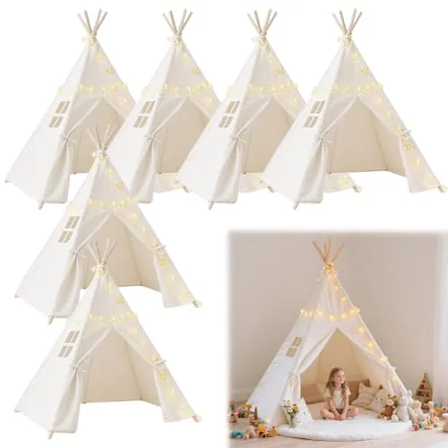Quaocens 6-Pack Kids Teepee Tent with String Lights