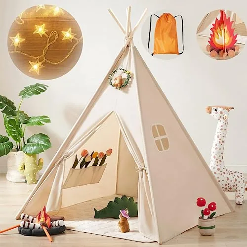 Tiny Land Kids Teepee Tent with Star Lights
